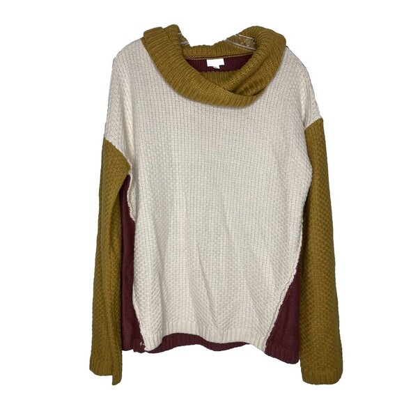 Hem & Thread Sweat Top Women Medium Long Sleeve Colorblock Cowl Neck Collar - Picture 1 of 5